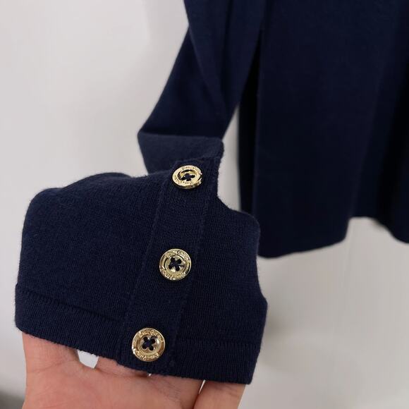 New Lilly Pulitzer Lyon Cold Shoulder Sweater Small True Navy Blue Cotton Modal - Picture 4 of 11